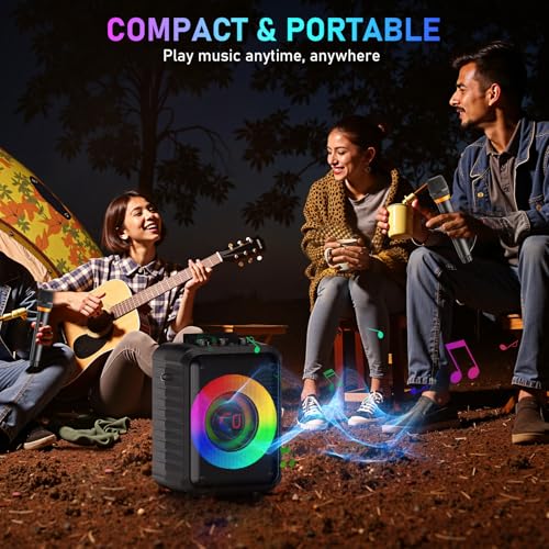 JYX Karaoke Machine, Portable Bluetooth Speaker with 2 Wireless Microphones, RGB Lights, Echo, 40W 5.25" Woofer, Rechargeable, AUX/USB/TF, Mic In, for Adults & Kids, Home Party & Outdoor&Church(Black) - color: Glossy Black
