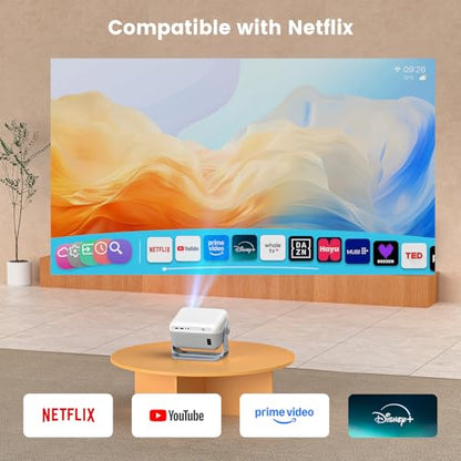 【Officially-Licensed APP & Native 1080P】Mini Projector with WiFi and Bluetooth, 4K Portable Projector with stand, Auto Focus&Keystone, Smart Projector for Outdoor/TV /Smartphone/Laptop - size: XL