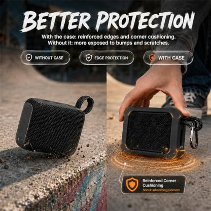 COMECASE Silicone Case for JBL Go 5 with Metal Carabiner, Black, Case Only | Thickened Edges, Inner Cushioning Ribs, Easy Button Access, Uncovered Grille and Edge Light, for Travel and Outdoor Use - color: Black