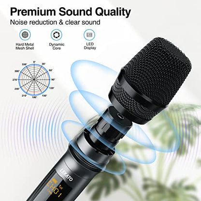 LEKATO Wireless Microphone Rechargeable Wireless Microphones with Receiver Dual Handheld Microphone System Dynamic MIC for Singing, Speech, Wedding, Church,Speaker, PA System(K380S) | Rechargeable dynamic microphones for singing, speech, weddings, churche