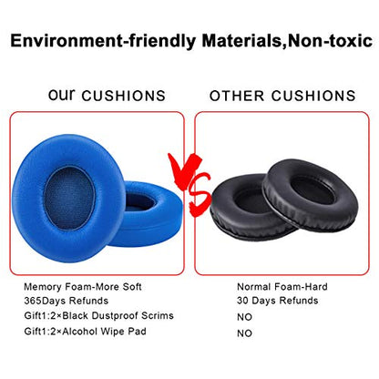 Professional Replacement Ear Pads for Beats Solo 2 & Solo 3 Wireless On-Ear Headphone/Soft Protein Leather/Noise Isolation Memory Foam/Strong Adhesive Tape/Cloud Like Comfort/Extra Durable - color: Blue