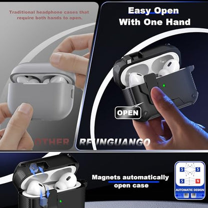 RFUNGUANGO AirPods Pro 2 Case with Lock Phone Stand Magsafe, Black - color: A-THZ-Black, size: AirPods Pro 2 Case