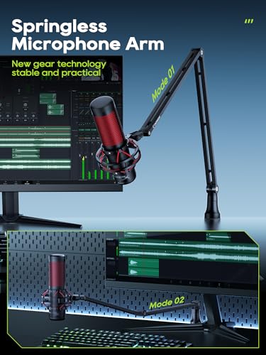 Mic Arm, Boom Arm 360° Rotatable Microphone Stand with Desk Mount, Foldable Desk Mic Arm with 3/8'' to 5/8'' Screw Adapter, Microphone Arm for Live Streaming, Gaming, Podcasting (M01)