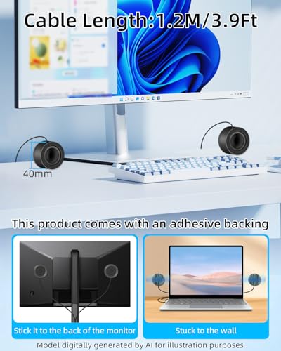 MINI Computer Speaker for Desktop,6W 3.5MM Small PC Speaker,MINI Computer Speakers USB Power with USB C Adapter and Volume Control for Monitor,Laptop,Phone,MP3(1.3M)