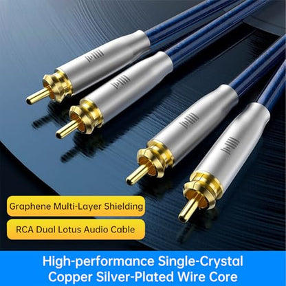 Dual RCA Audio Cable Silver-Plated Single-Crystal Copper (OCC Process) 2RCA M/M Stereo HiFi Sound Signal Noise Reduction Shielded Premium RCA Sapphire Blue PVC for AMP/DACs/Home Theater - size: 6.5FT/2.0M