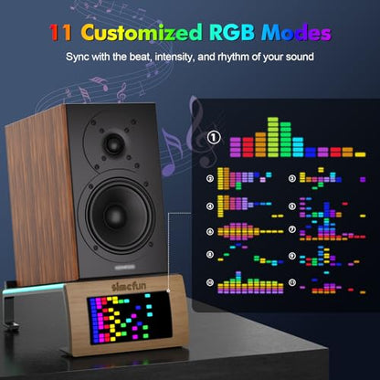Desktop RGB Tilt Speaker Stands with Dynamic LED Spectrum Analyzer-Vibration Absorption Pad-Small and Medium Bookshelf/Computer Speakers – Adjustable Light Modes Music Spectrum