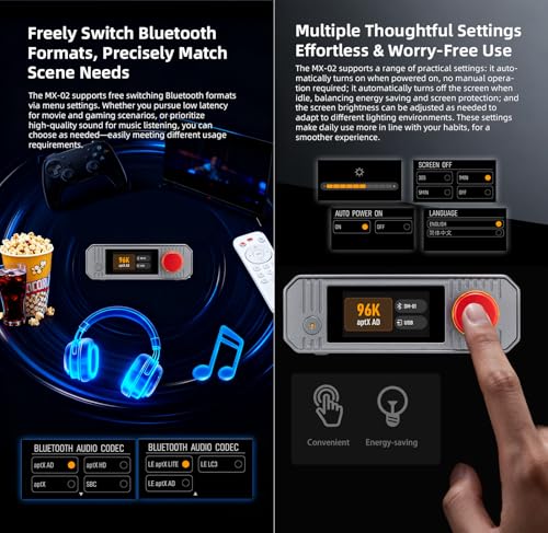 xDuoo MX-02 HD Bluetooth 5.4 Audio Transmitter - LE Audio, and aptX Lossless for Ultra-Low Latency, Bluetooth Dongle for PC/TV/CD Players/PS5, Wireless Lossless Transmitter for Speakers/Headphones