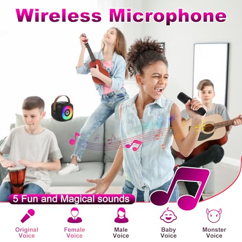 Mini Karaoke Machine, Portable Bluetooth Karaoke Speaker with 2 Wireless Mics for Kids and Adults, Birthday Gifts for Girls and Boys 3-12+ Years Old Birthday Party Home Black