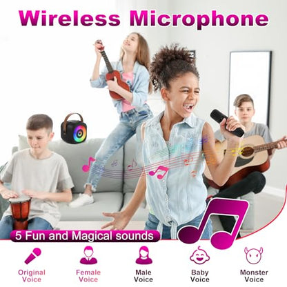 Mini Karaoke Machine, Portable Bluetooth Karaoke Speaker with 2 Wireless Mics for Kids and Adults, Birthday Gifts for Girls and Boys 3-12+ Years Old Birthday Party Home Black