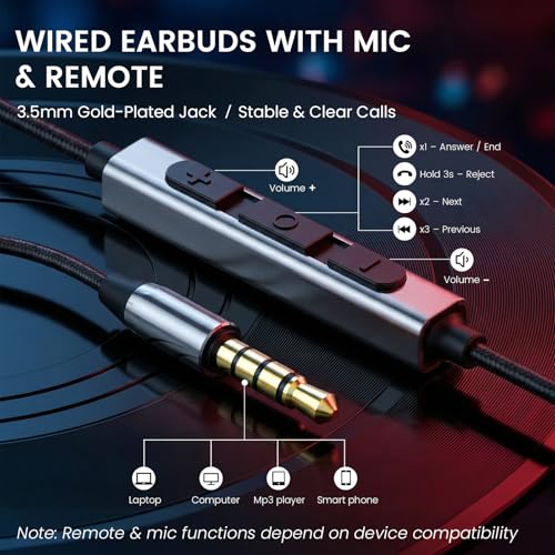 HIFI WALKER A1 Wired Earbuds with Microphone, Hi-Res 3.5mm Headphones Wired with Volume Control, Clear Calling Metal in-Ear Earphones for PC, Laptop, Tablet, Smartphone, Gaming - size: 3.5mm with Mic