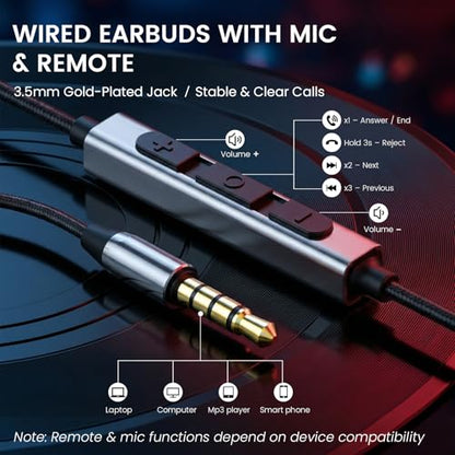 HIFI WALKER A1 Wired Earbuds with Microphone, Hi-Res 3.5mm Headphones Wired with Volume Control, Clear Calling Metal in-Ear Earphones for PC, Laptop, Tablet, Smartphone, Gaming - size: 3.5mm with Mic
