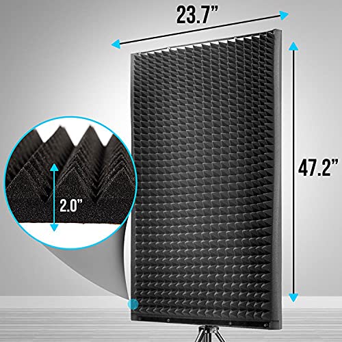 Pyle Microphone Isolation Panel with Height Adjustable Tripod Stand - High Density 2" Thick Foam Sound Dampening Wall - Foldable & Portable Mic Shield for Podcasts, Singing, Recording, Broadcasting - size: 1-Pack