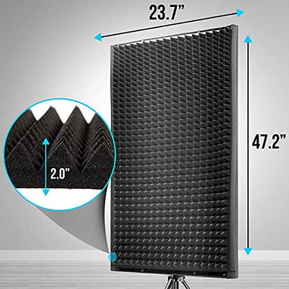Pyle Microphone Isolation Panel with Height Adjustable Tripod Stand - High Density 2" Thick Foam Sound Dampening Wall - Foldable & Portable Mic Shield for Podcasts, Singing, Recording, Broadcasting - size: 1-Pack