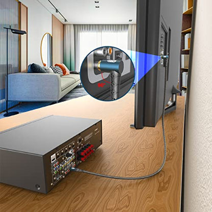 EMK RCA Subwoofer Cable 90 Degree RCA to RCA Audio Cable 24K Gold-Plated Nylon Braided Double Shielded Digital Analogue Supports Amplifiers,Home Theater,Hi-Fi Systems,Subwoofer(25ft/8m) - size: 25ft/8m, style: 90 Design RCA to RCA