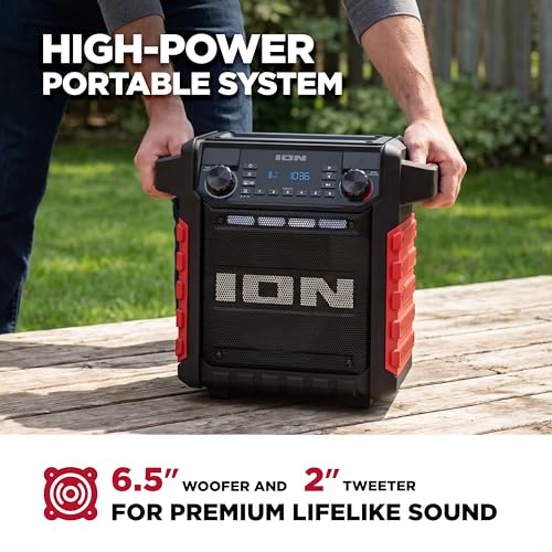 ION Tailgater Classic Portable Bluetooth Outdoor Speaker, Red | Water Resistant, Rechargeable Battery, Radio, USB Charging, Stereo Linking, App Control, for Parties and Outdoor Events - style: Tailgater Classic - Red