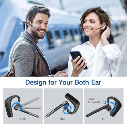 Bluetooth Headset V5.4, Wireless Bluetooth Earpiece with CVC8.0 Dual Mic Noise Cancelling, 110 Hours Talktime Hands-Free Headphones for Cell Phone, iOS and Android, for Trucker and Business Use