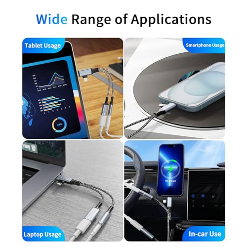 2 in-2 Lightning USBC to 3.5mm Headphone and Charger Adapter, [MFi Certified] USB C to Aux Audio Jack with PD 60W Fast Charging Dongle, Headphone Adapter for iPhone 16/15 14/13, Galaxy, Pixel (Blue)
