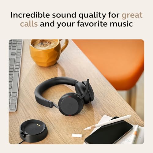 Jabra Evolve2 75 PC Wireless Headset with Charging Stand and 8-Mic Technology - Dual Foam Stereo Headphones with Advanced Active Noise Cancelling, USB-C Bluetooth Adapter and MS Compatibility - Black - size: USB-C Dongle, style: Teams Certified