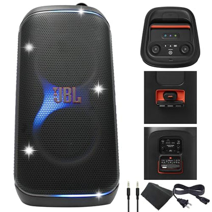 JBL PartyBox Club 120-160W Portable Wireless Splash Proof Speaker - 12 Hours of Playtime - Powerful Sound and deep bass (JBLPARTYBOX120AM) + AUX Cable + Microfiber Cloth - color: Black, style: Speaker Bundle