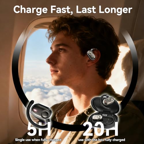 Over Open Ear Earbuds Headphones Bluetooth Wireless Outside Out of Ear Buds | Ear Hook for Runners Wrap Around Ears Air Bone Conduction Headsets Workout Sports Earphones with Earhooks Black - color: Black