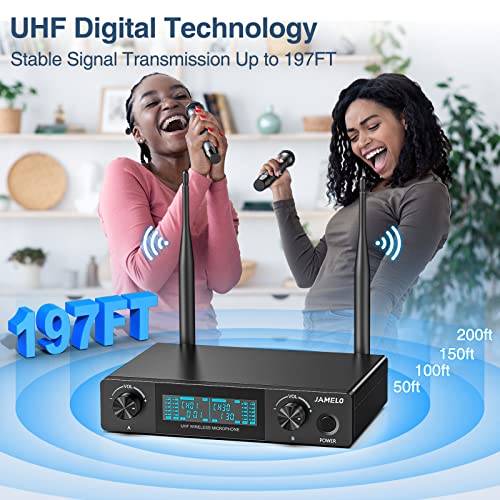 Wireless Karaoke Microphone Kit, Professional UHF Handheld Metal Dynamic Microphones Systems, 200ft Range, Adjustable Channels, Dual Mics Inalambrico for Church Singing DJ Wedding - color: Battery-Powered