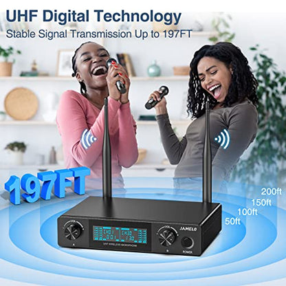 Wireless Karaoke Microphone Kit, Professional UHF Handheld Metal Dynamic Microphones Systems, 200ft Range, Adjustable Channels, Dual Mics Inalambrico for Church Singing DJ Wedding - color: Battery-Powered