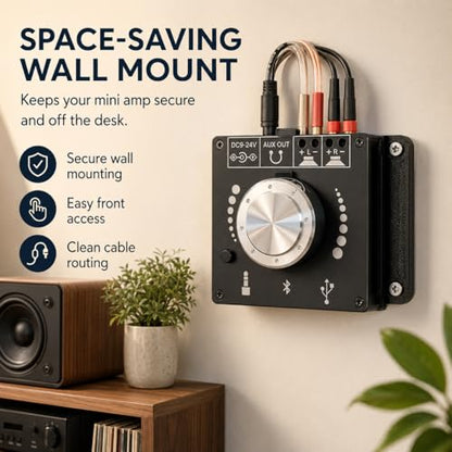 SplashNColor Wall Mount Bracket for Wuzhi Audio ZK-502H Bluetooth Amplifier – Space-Saving Holder | Screw-in Installation | Keeps Mini Amp Secure and Off the Desk | Home Audio