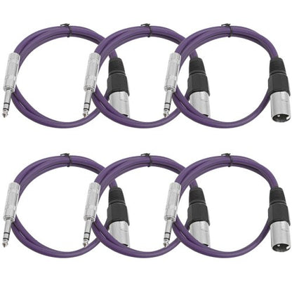 Seismic Audio SATRXL-M2Purple6 2-Feet XLR Male to 1/4-Inch TRS Patch Cables - Purple - color: Purple, size: 2 Foot