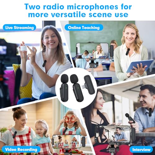 2-Pack Wireless Lavalier Microphone for iPhone Android - Plug and Play Noise Reduction Clip-on Mic with Charging Case, for Vlogging YouTube Live Streaming Zoom Meetings Video Recording Youtuber