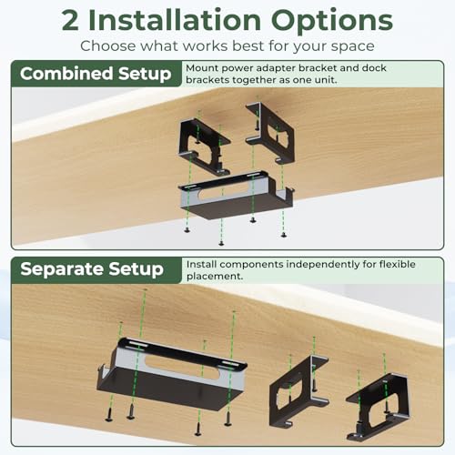 Adjustable Under Desk Mount Exclusive for CalDigit TS3 Plus / TS4 / TS5 Dock & Power Brick, Space-Saving Thunderbolt 3/Thunderbolt 4 Dock Holder with Cable Straps, Easy Install with All Screws
