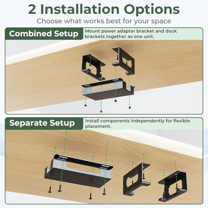 Adjustable Under Desk Mount Exclusive for CalDigit TS3 Plus / TS4 / TS5 Dock & Power Brick, Space-Saving Thunderbolt 3/Thunderbolt 4 Dock Holder with Cable Straps, Easy Install with All Screws