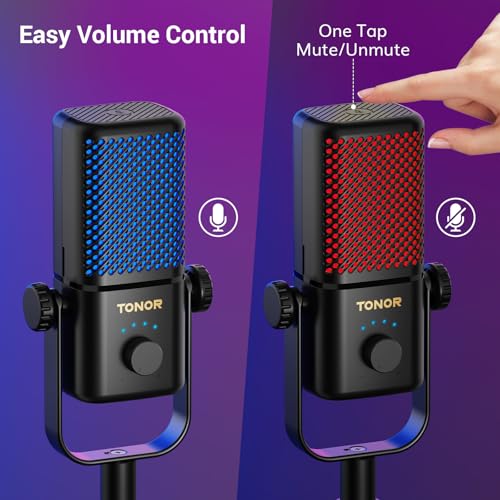TONOR Gaming Microphone Compatible with Xbox, RGB Condenser Streaming Mic, Low Noise, Gain Control, One Tap Mute, Compatible with Capture Card, 200 cm/78inch Cable, Desktop Stand, Black TCX3 - color: Black, style: Microphone