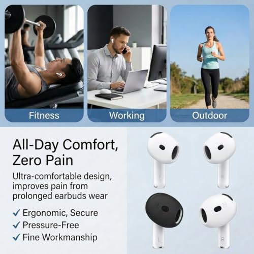 6 Pairs Ear Cover for AirPods 4, Anti Slip Ultra Thin Soft Air Pod 4 Accessories Compatible with Apple AirPods 4 Generation (Black & White)