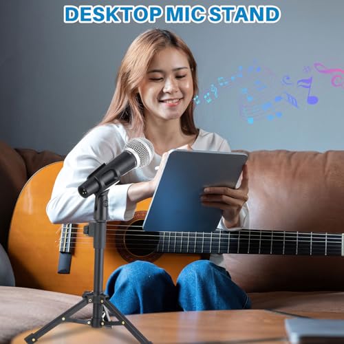 Relaxweex 4 Set Desktop Mic Stand Portable Foldable Adjustable Tabletop Microphone Stand Microphone Tripod with Mic Clip, Storage Bag and 5/8" Male to 3/8" Female Screw(Stylish,10.63''-15.35'') - size: 10.63''-15.35'', style: Stylish