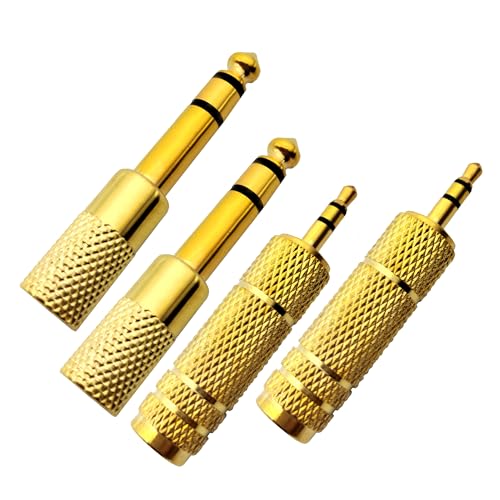 3.5MM Male to 6.35MM Female Adapter 1/4 to 1/8 Audio Jack Adapter for Guitar Headphone 4 Pack - color: Gold