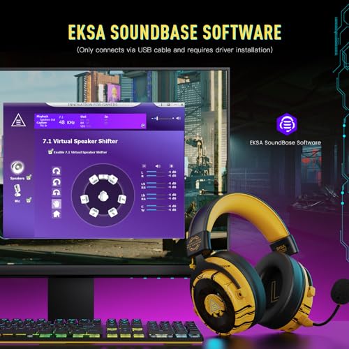 EKSA USB Gaming Headset for PC - Computer Headset with Detachable Noise Cancelling Mic, 7.1 Surround Sound, 50MM Driver - Headphones with Microphone for PS4/PS5, Xbox One, Laptop, Gamer - color: Wired Yellow