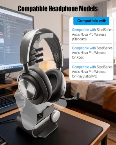 Headphone and Game Controller Stand Compatible with SteelSeries Arctis | SteelSeries Arctis Nova Pro 무선 헤드셋과 호환되는 헤드셋 홀더, 무선 베이스 스테이션용 도크 포함 - size: With Game Controller Stand