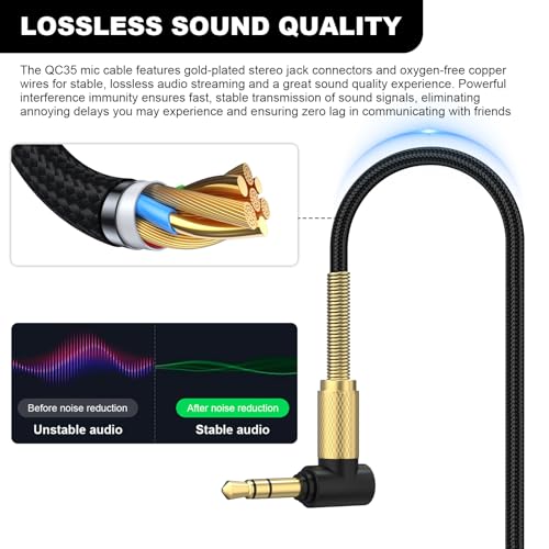 QC45 Boom Mic for Bose QuietComfort QC25 QC35 QC35II QC45 NC700 Headphone | 3.5mm to 2.5mm Audio Cable, Mute Switch, Volume Control, Boom Microphone, L-Shaped Plug, Nylon Braided Cord, 6ft