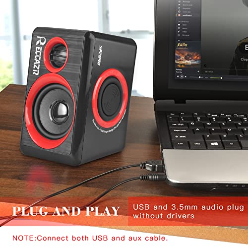 Computer Speakers, 2.0 CH PC Speakers with Surround Sound, USB Wired Laptop Speakers with Deep Bass for Desktop Computer/PC/Laptops/Smart Phone Build-in 4 Loudspeaker Diaphragm Reccazr SP2040|RED - color: Black & Red