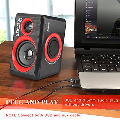 Computer Speakers, 2.0 CH PC Speakers with Surround Sound, USB Wired Laptop Speakers with Deep Bass for Desktop Computer/PC/Laptops/Smart Phone Build-in 4 Loudspeaker Diaphragm Reccazr SP2040|RED - color: Black & Red