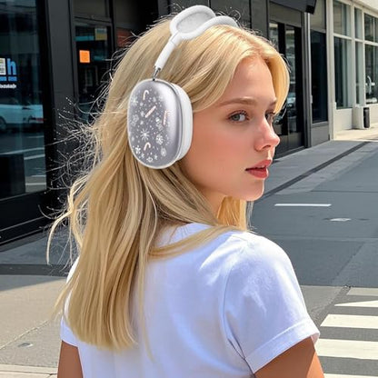 for AirPods Max Headphones Christmas Ear Covers for AirPods Max 2 | Cute Snowflake Clear Ear Cups Cover | White Silicone Ear Pad Case Headband Cover for Apple AirPods Max 2/1 (2026/2024/2020) - color: Snowflake A/White