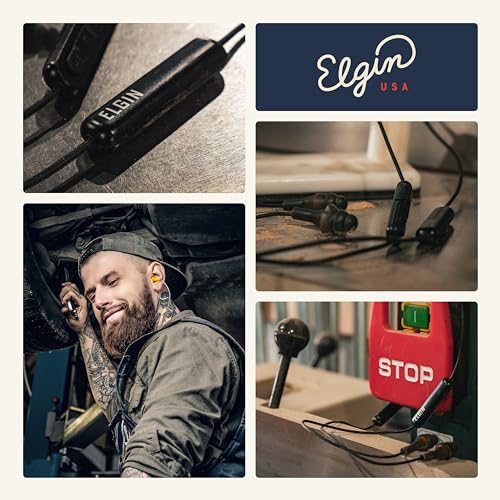 Elgin Ruckus Wireless Bluetooth Earplug Headphones, Ear Plug Earbuds | 25 dB, Noise Cancelling Mic, 12 Hour Battery, IP65 Sweatproof, OSHA Compliant Hearing Protection, Work Safety - color: Stealth Black