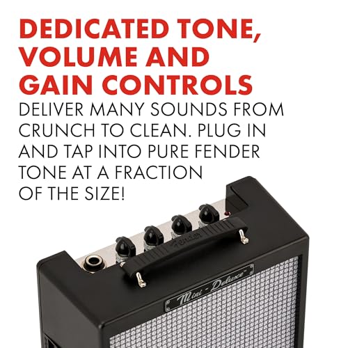 Fender Mini Deluxe Electric Guitar Amp, with 1-Year Warranty, Mini Guitar Amp, Portable Guitar Amplifier, Guitar Accessories, 3 Watts, Black - color: Black, style: Mini Deluxe