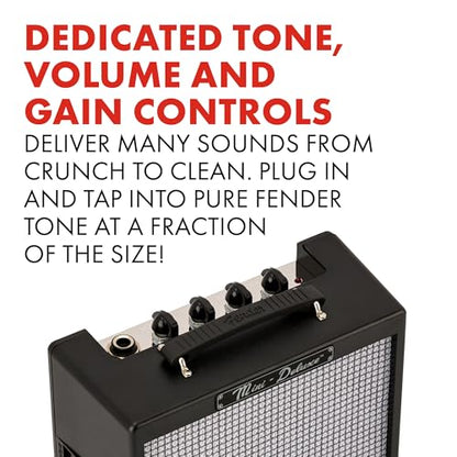 Fender Mini Deluxe Electric Guitar Amp, with 1-Year Warranty, Mini Guitar Amp, Portable Guitar Amplifier, Guitar Accessories, 3 Watts, Black - color: Black, style: Mini Deluxe
