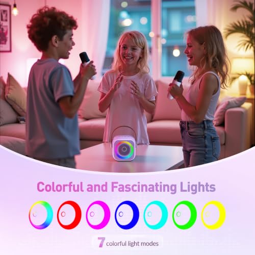 Karaoke Machine,Mini Portable Karaoke Speaker with 2 Wireless Microphones - color: Purple