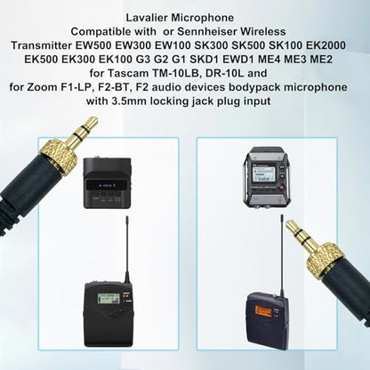 2 pcs Lavalier Mic for Sennheiser Wireless Bodypack Transmitter | Omnidirectional Condenser, Wired Microphone , 3.5mm TRS Lapel, Black, 5ft