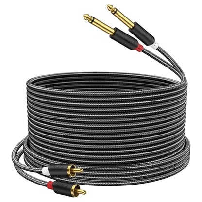 J&D RCA to 1/4" Stereo Audio Interconnect Cable, 25 Feet | Dual 1/4 inch TS to 2RCA Cable with Nylon Braided Jacket, Gold-Plated Plugs and Dual Shielding for Mixers, Amps and Hi-Fi - size: 25 Feet