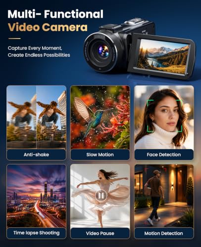 4K Video Camera Camcorder 96MP Vlogging Camera for YouTube 3.0" Touch Screen 18X Digital Zoom IR Night Vision with External Stereo Microphone,Remote,Lens Hood,Handheld Stabilizer,32G Card &2 Batteries