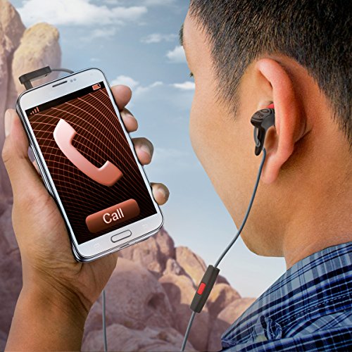 GOgroove AudiOHM HDX Noise Isolating Wired Earbuds with Microphone - Premium Headphones with Ergonomic Angled Design, 3mm Thick Reinforced Cable, Fortified Y-Connector, and EVA Carrying Case (Red)
