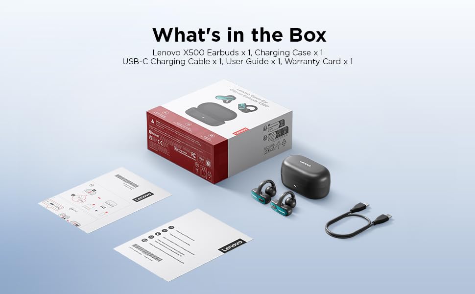 Lenovo Open Ear Clip On Earbuds X500 Bluetooth 6.0 Wireless Earbuds with 11 mm Drivers, Open Ear Ergonomic Design, Dual Device Connectivity, Built in Mic, Fast Charge, White - color: White